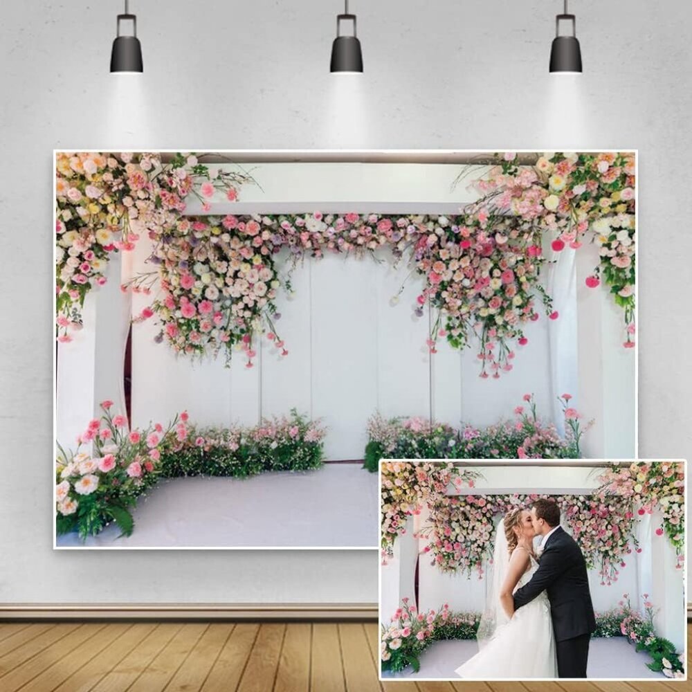 10x6.5ft Wedding Flowers Backdrop for Photography Pink Floral Wall Bridal Shower